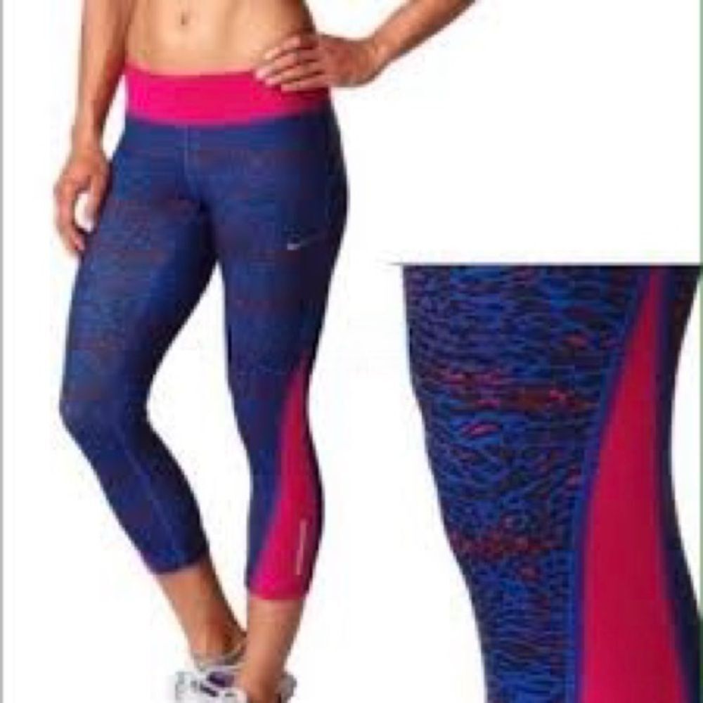 Nike Racer Leopard Print Crop Pants Tights Capris Reflective Stripes